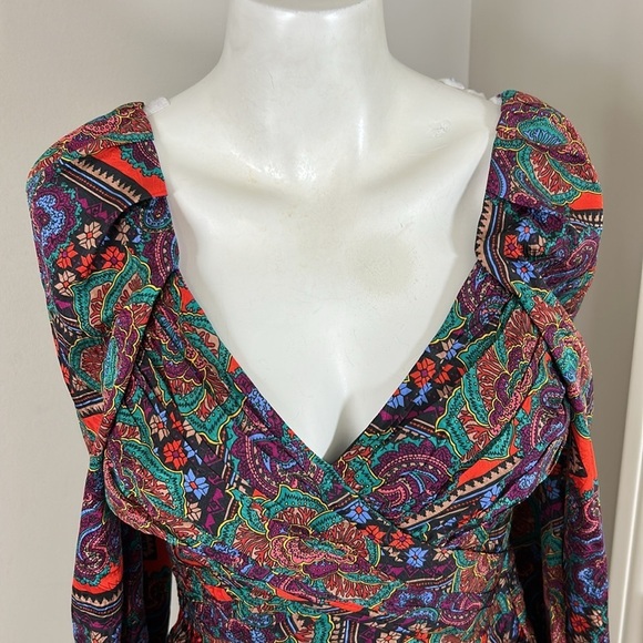 VERONICA BEARD Bellino Dress Flame Red Paisley Long Sleeve Silk Blend Sz 4 NEW - Picture 4 of 10